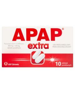 Apap Extra, 500 mg + 65 mg, tabletki powlekane, 10 sztuk