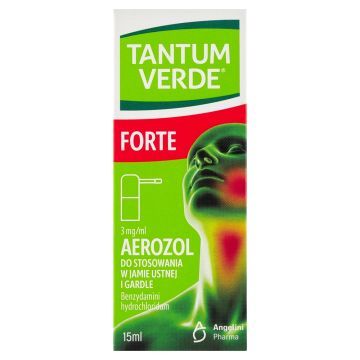 Tantum Verde Forte, 3 mg/ml, aerozol do stosowania w jamie ustnej i gardle, 15 ml