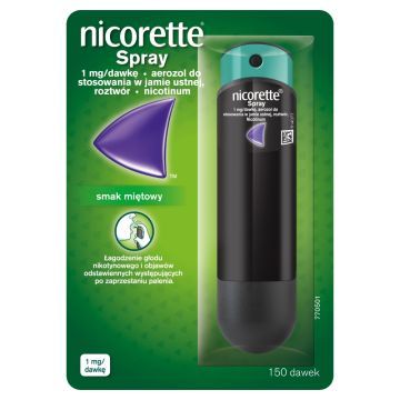 Nicorette Spray,1mg/ dawkę, aerozol do stosowania w jamie ustnej, 1 dozownik (150 dawek)
