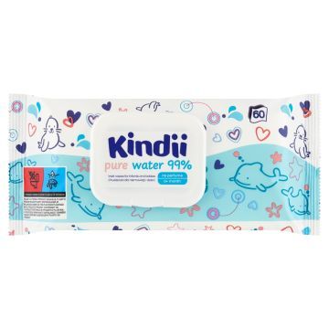 Kindii Pure Water 99%, nawilżane chusteczki, 60 szt.