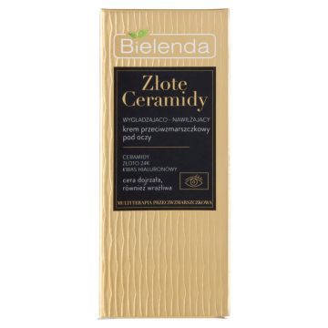 Bielenda Złote Ceramidy, Wygładzająco-nawilżający krem przeciwzmarszczkowy pod oczy, 15 ml