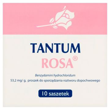 TANTUM ROSA, 53,2 mg/g, proszek do sporządzania roztworu dopochwowego, 10 saszetek.