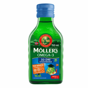 Moller`s Tran Norweski o aromacie owocowym, płyn, 150 ml